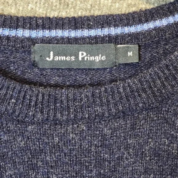 Vintage James Pringle Mens M Navy Blue Wool Crew Neck Sweater Size Medium - Picture 2 of 8